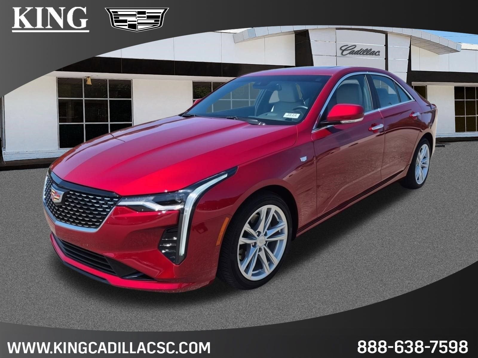 2025 Cadillac CT4 Luxury in Radiant Red Tintcoat — front three-quarter view