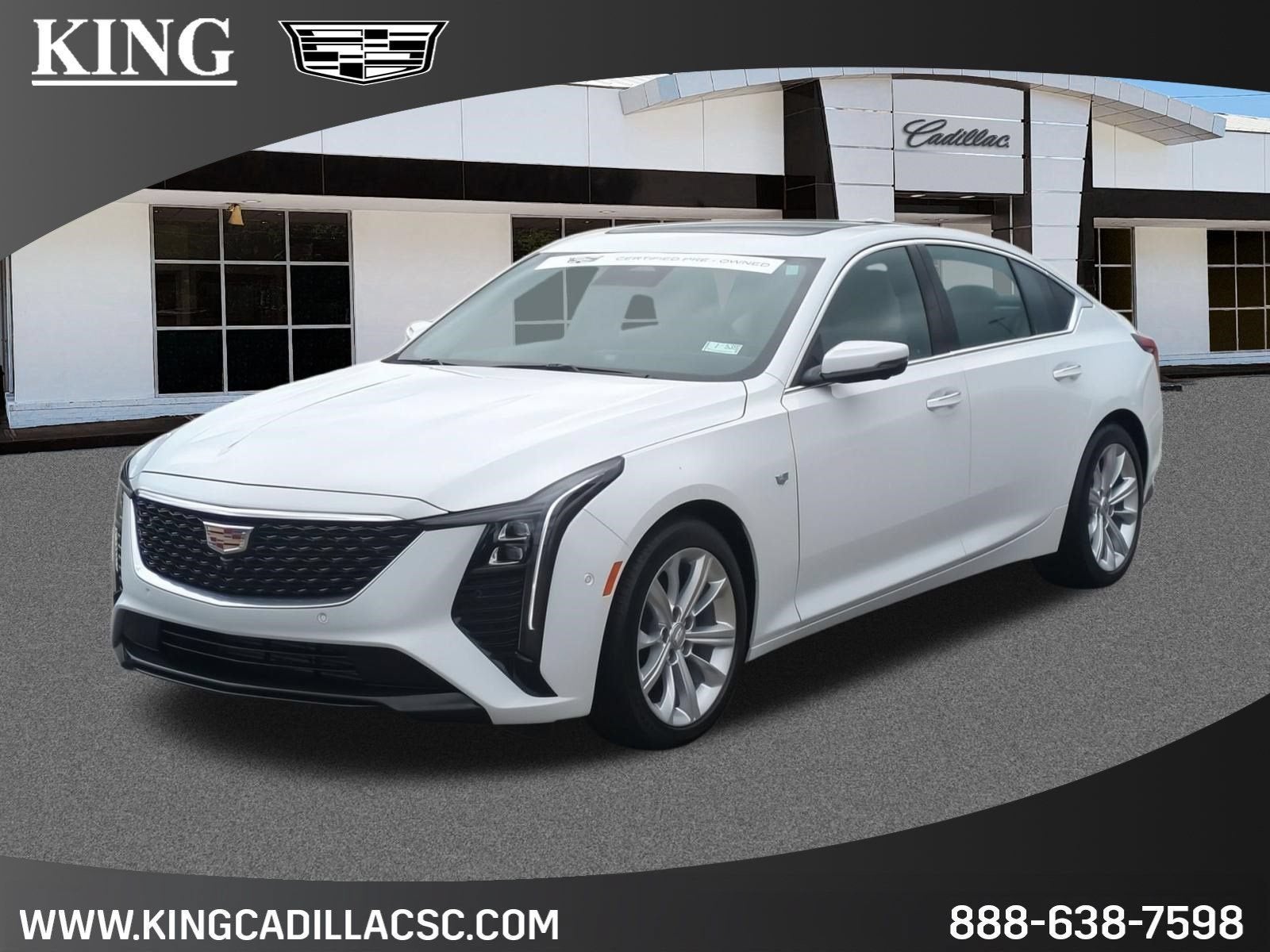 2025 Cadillac CT5 Premium Luxury in Summit White — front three-quarter view