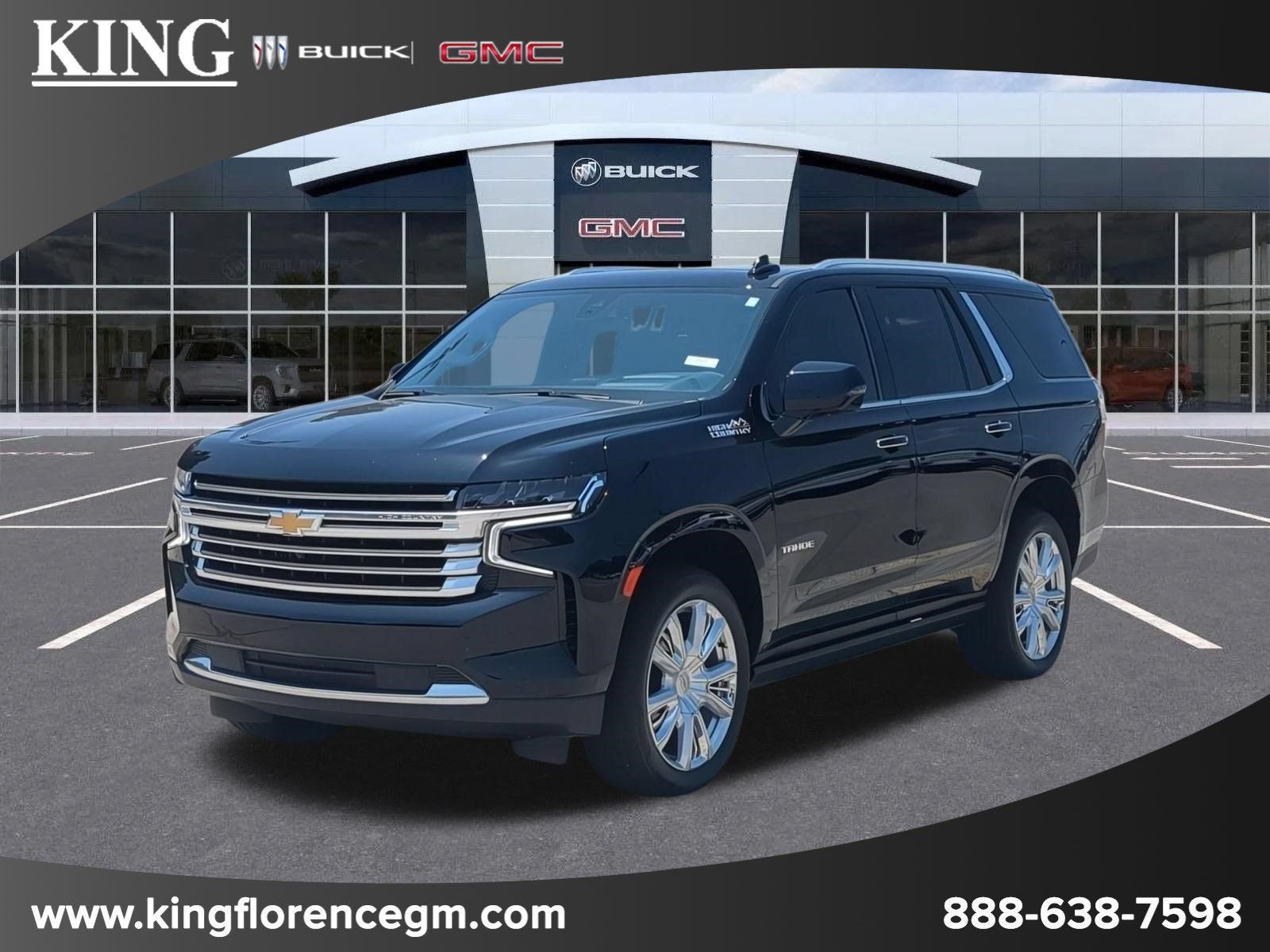 2021 Chevrolet Tahoe High Country in Black — front three-quarter view