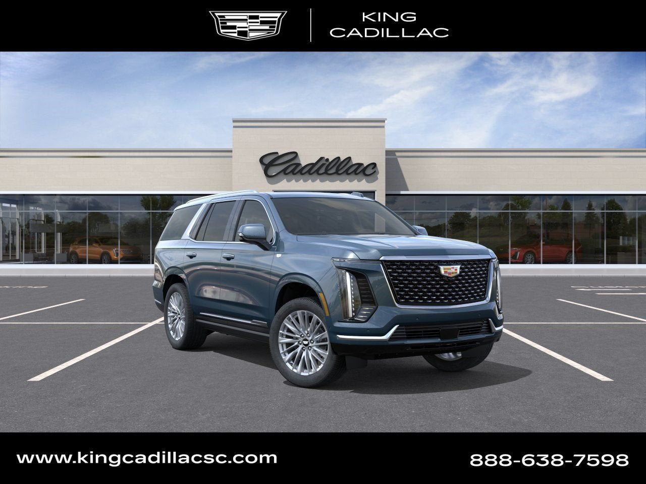 2026 Cadillac Escalade Luxury in Deep Sea Metallic — front three-quarter view