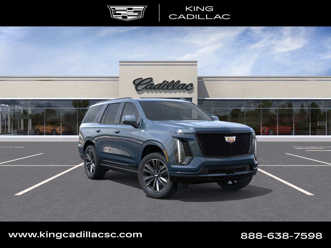 2026 Cadillac Escalade Sport in Deep Sea Metallic — front three-quarter view