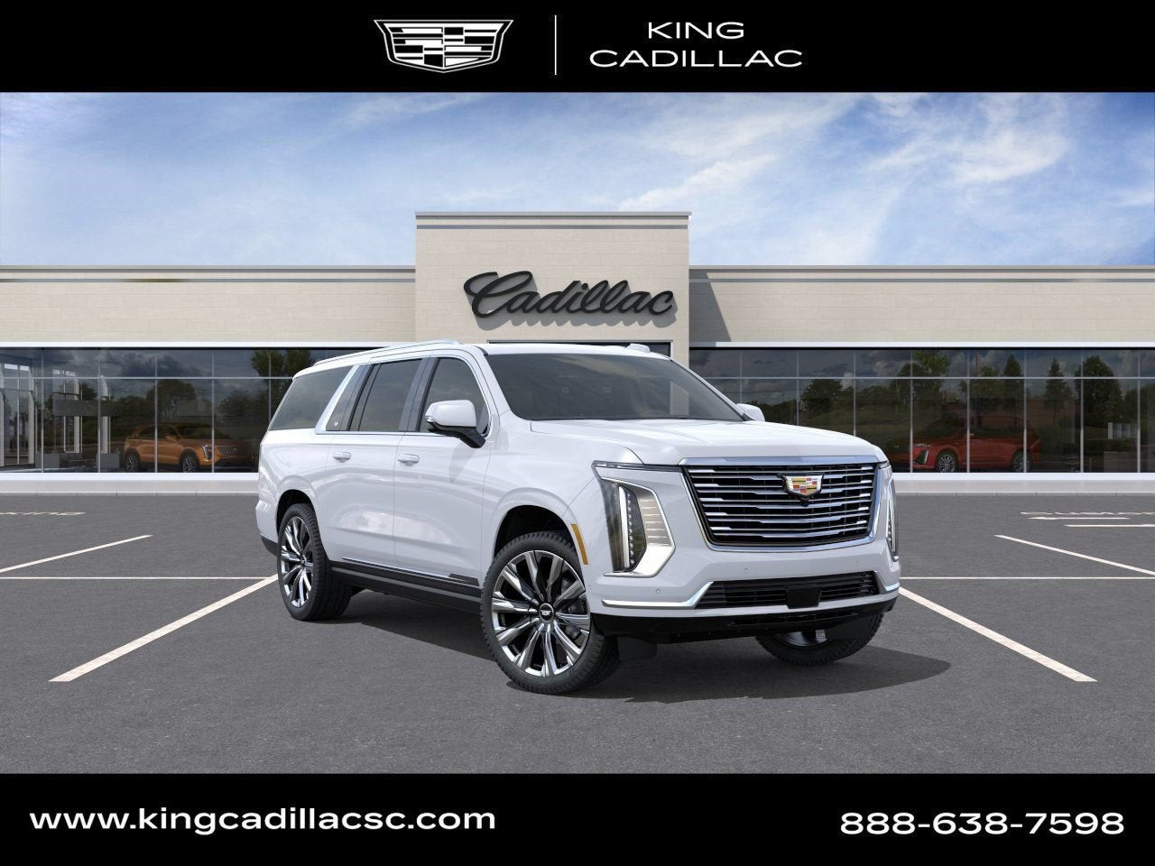 2026 Cadillac Escalade ESV Platinum Luxury in Vibrant White Tricoat — front three-quarter view
