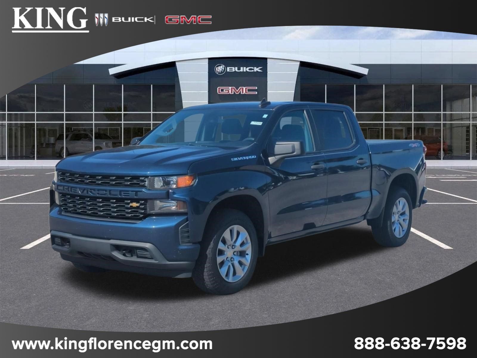 2020 Chevrolet Silverado 1500 Custom in Northsky Blue Metallic — front three-quarter view